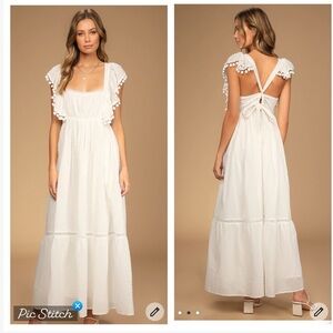 Lulus Chasing Summer White Swiss Dot Tie Back Maxi Dress